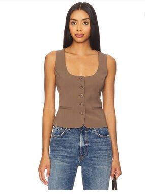 Bardot Azilia Button Through Top in Coffee Brown.